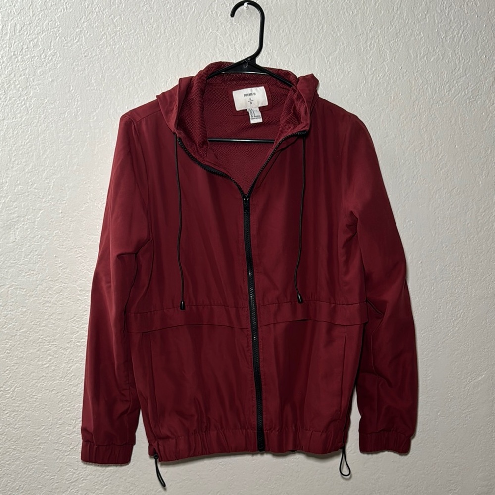 Maroon Zip-Up Windbreaker Jacket